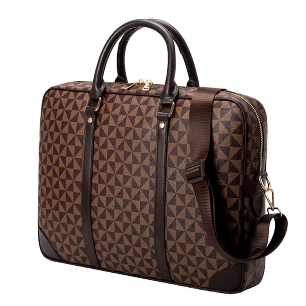 Brown Geometric Print Laptop Bag Briefcase Travel Work Bag Designer Inspired